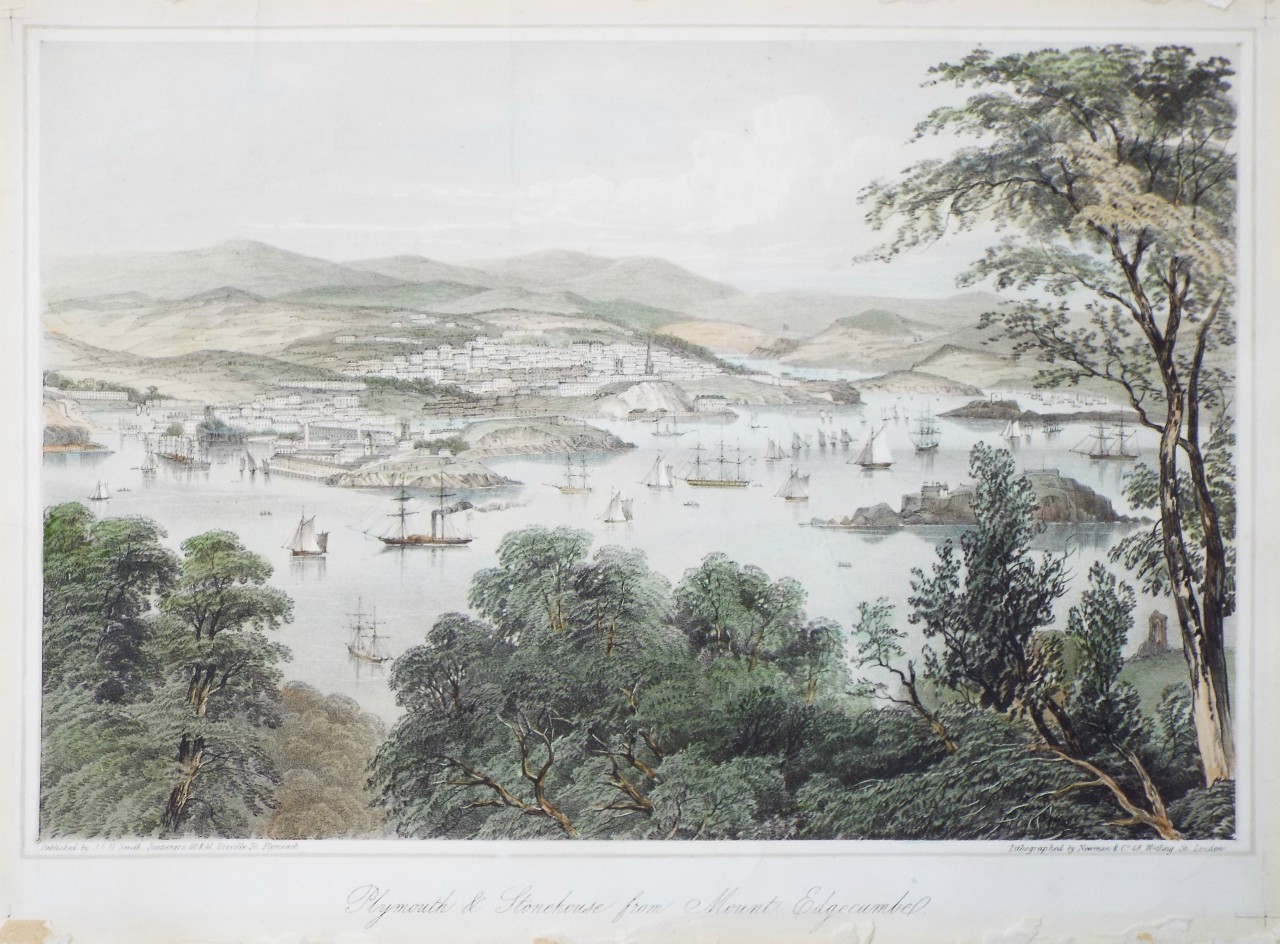 Lithograph - Plymouth & Stonehouse from Mount Edgecumbe. - Newman
